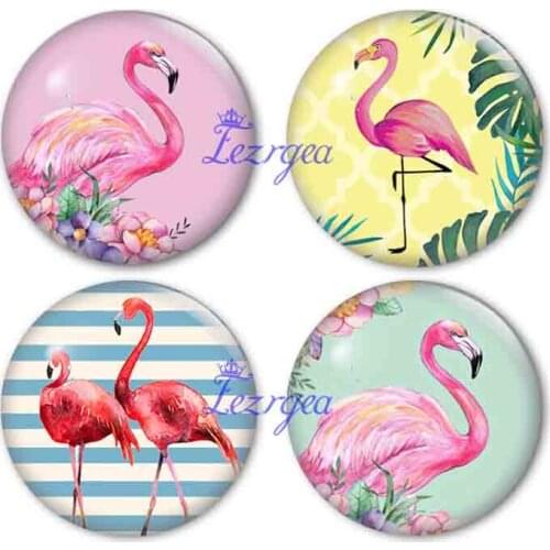 Flamingo glass cabochon, Round photo Flamingo glass cabochon demo flat back Making findings
