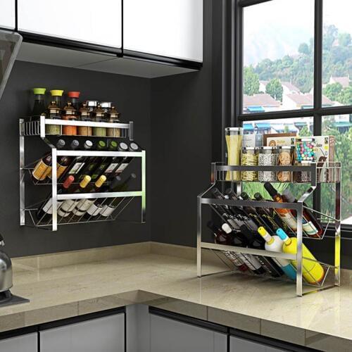 SUS 304 Stainless Steel Kitchen Rack, Seasoning Shelf 3 layers Both Can Floor And Wall Mounted