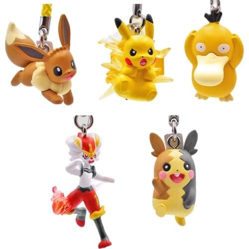 TAKARA TOMY Pokemon Anime Figure Pendant Pikachu Cinderace Morpeko Eevee Psyduck Action Figure Collect Model Toys Kids Gifts