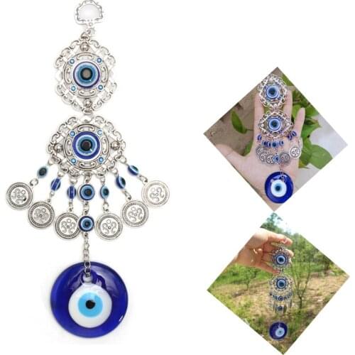 Wind Chimes Turkish Blue Eye Horseshoe Elephant Pendant Good Luck Amulet Lucky Protection Car Ornament Turkish Jewelry Ornaments