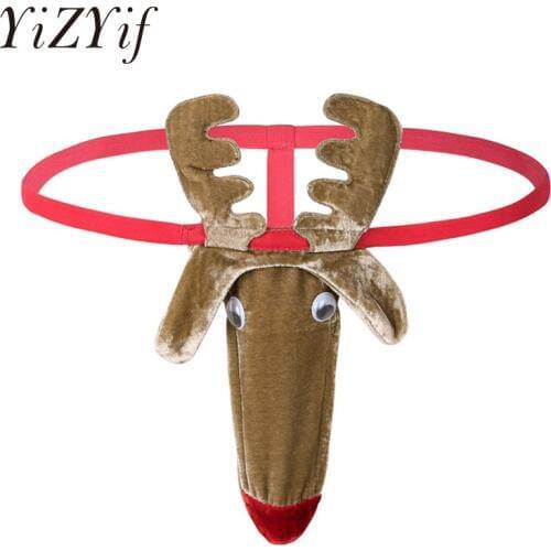 YiZYiF Christmas Sexy gay Men Underwear Thongs jockstrap Men Reindeer Pattern Bulge Pouch sissy Men G String homme Sexy Lingerie