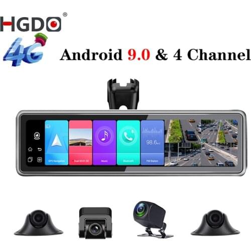 HGDO 4G Android 9.0 Car DVR 4 Channel Lens Car Camera Video Recorder HD Rearview Mirror Dash Cam Auto registrar ADAS GPS NAVI