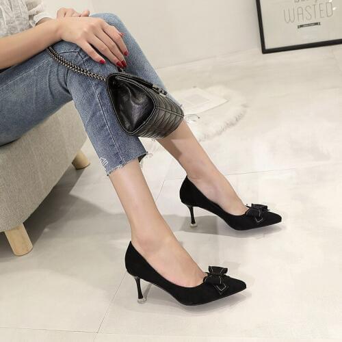 7cm High heel womens fine heel Korean version of the wild pointed single shoes female 2019 autumn new womens shoes wholesale