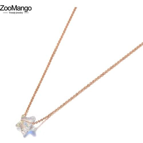 ZooMango Simple Design Rose Gold CZ Crystal Star Charm Pendant Necklaces For Women Trendy Titanium Steel Office Necklace ZN20172