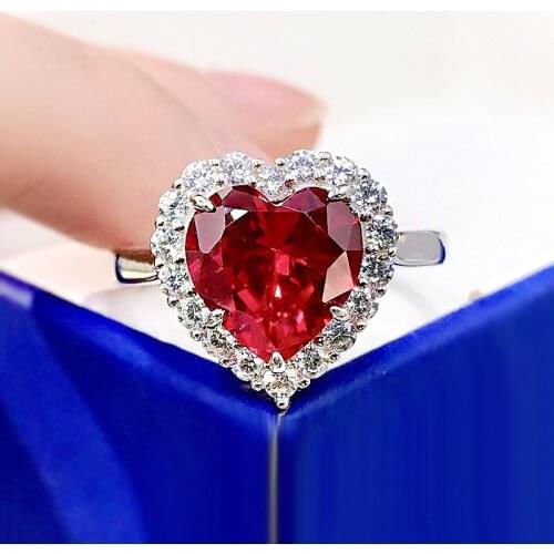 100% 925 Sterling Silver Red High Carbon Diamond Heart Wedding Ruby Rings For Women Sparkling Party Fine Jewelry