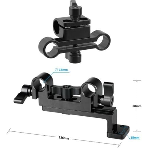15mm Single to Dual Rod Clamp Adapter w/ Locking Knob M6 Mount Baseplate for DSLR Camera Rig Monitor Microphone EVF Flash light