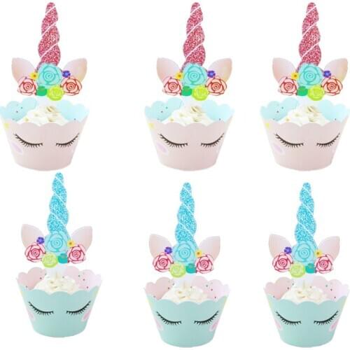 24pcs Cute Unicorn Cupcake Wrappers My Little Pony Birthday Party One 1st Girl Unicornion Birthday Party Supplies Baby Shower