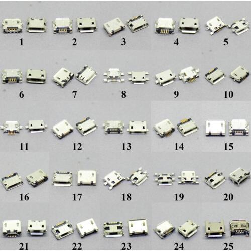 25Models 50 - 2000 PCS Micro USB Jack 5P 5pin USB Charging Socket Connector Mix SMD DIP V8 Port Charging Data Plug