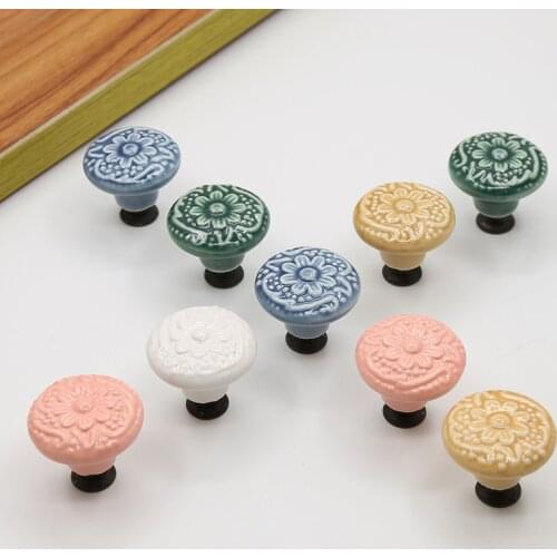 33mm Round Knobs Single Hole Ceramic Handle Pastoral Retro Cabinet Wardrobe Furniture Pulls Diy