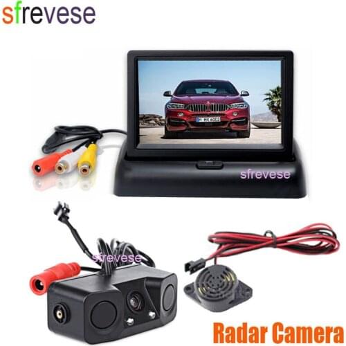4.3" Folding LCD Monitor + 2 LED Car Reverse Parking Sensor Radar Backup Camera Assistant 170 Degree Wide Angle