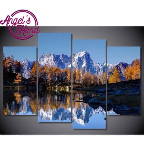 4 pcs,Diamond Embroidery,Autumn Landscape Painting,5D,Diamond Painting,Cross Stitch,3D,Diamond Mosaic,Decoration,Christmas gifts
