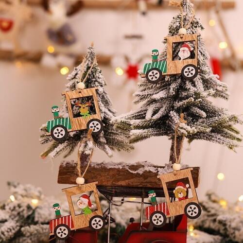 4pcs Christmas Decorations Creative Retro DIY Country Train Pendant Christmas Party Decoration Ornaments