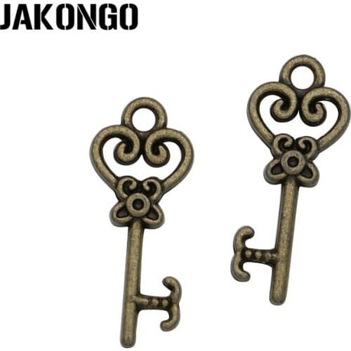 40PCS Antique Bronze Plated Heart Key Charms Pendants for Jewelry Making Bracelet Accessories DIY Handmade Craft 21x9mm
