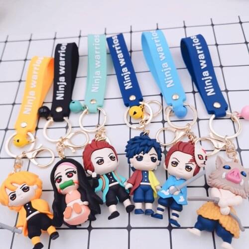 PVC Demon Slayer Car Keyring Children Cartoon Key Chain Ring Keyrin Motorcycle Keychain Spinning Unisex Car Interior Accessories