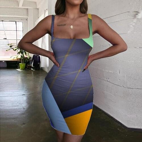 Giyu Brand Geometry Dresses Women Colorful Bodycon Dress Pattern Vestido Sexy Abstract Sundress Womens Clothing Party Short