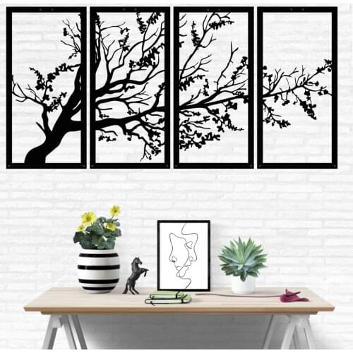 Tree of Life 4 Panels, Metal Tree Wall Art, Tree Sign, Metal Wall Decor, 4 Pieces Wall Hangings, Metal Wall Art, Home Decoration