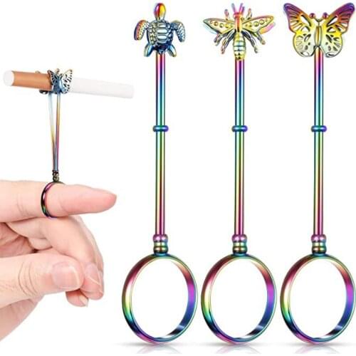 New Cigarette Holder Ring Frame Retro Portable Metal Finger Clip Portable Gift Set Color Butterfly Turtle Smoking Accessories