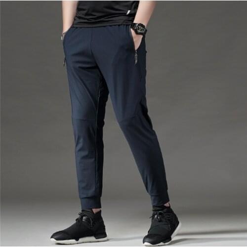 Elastic Ice Silk Mens Workout Sweatpants Slim Fit Male Quick Dry Joggers Men Running Long Pants Gym Sports Fitness Trousers