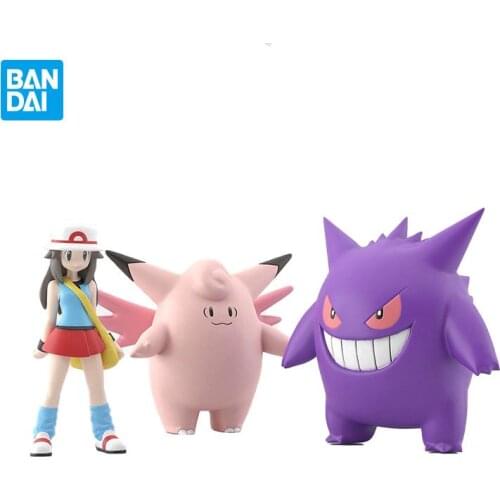 Bandai Anime Pokemon Figures Kanto Region Gengar Clefable Leaf Scale World Shokugan Action Figure Model Kids Toys Gift for Boys