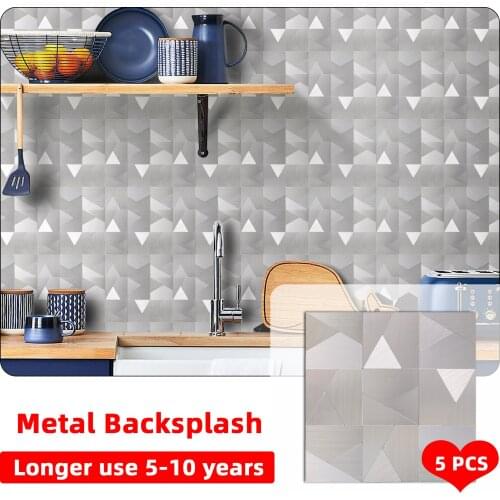 5PCS Geometric Figures Peel and Stick Wall Backsplash Self-Adhesive Metal Stickers Home Decor For Kitchen Bedroom Living Room