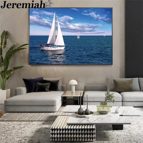 Sea Sailing Canvas Painting Simple Sea Landscape Poster Wall Art Modern Home Decoration Craft Gift Design