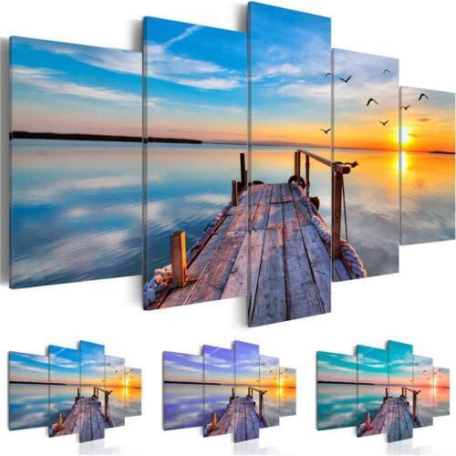 Canvas Print Picture Living Room Decoration 5 Seagull Seascape Painting Bridge Poster Modular Wall Art Frame