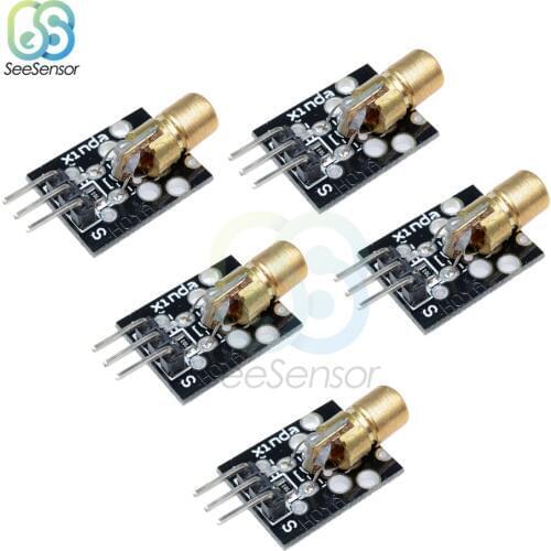 5Pcs KY-008 650nm Laser Sensor Module 6mm 5V 5mW Red Laser Transmitter Module Dot Diode Copper Head for Arduino