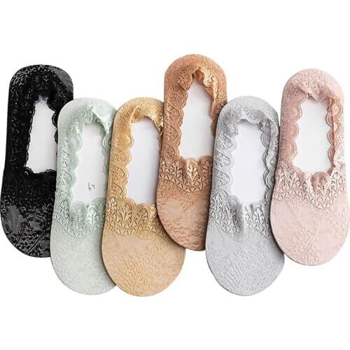 Summer Thin Section Lace Women Socks Silicone non-slip Solid Color Womens Boat Socks Female invisible Socks Shallow Mouth Socks