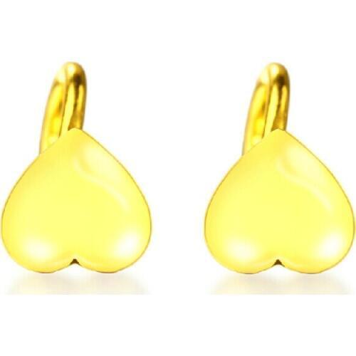 Best 999 24k Yellow Gold Heart Stud Earrings 1.32g