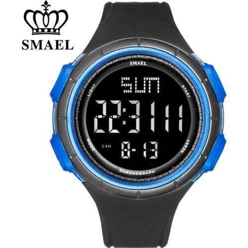 SMAEL Pu Watchband Mens Digital Waterproof Watches Men Chronograph LED Large Number Display Multifunction Sport Wrist Watch
