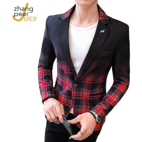 Men Blazers British Style Printed Blazer Masculino Men Casual Suit Jacket Streetwear Coat Ropa Hombre
