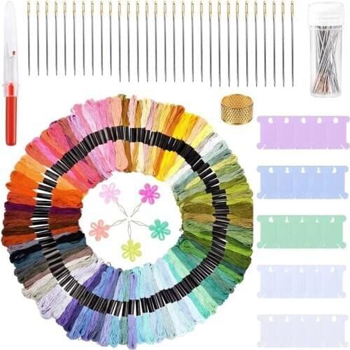 Imzay 162Pcs Embroidery Starter Kit With Embroidery Floss Cross Stitch Threads, Embroidery Needle Large Eye Stitching Needles