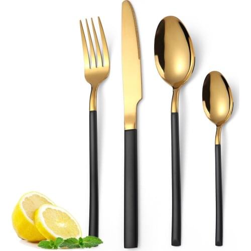 Golden Cutlery Sets 18/10 Stainless Steel Tableware Set Matte Gold Dinnerware Sets Western Food Knife Fork Teaspoon 24pcs