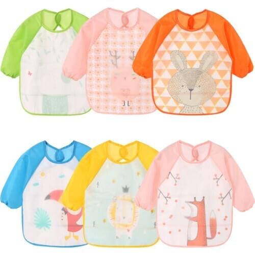 Baby Feeding Bib Aprons with Long Sleeve Pocket Burp Cloths Boys Girls Smock Feedings Eating Drawing Waterproof Apron for Infant
