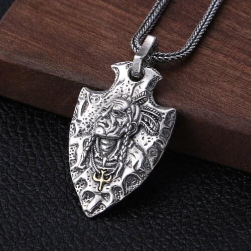 Wholesale S925 pure silver Indian chief necklace pendant fashion popular han edition men and women in small hang drop