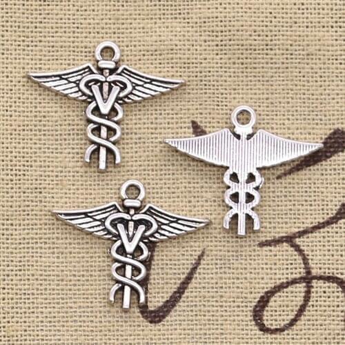20pcs Charms Caduceus Medicine Symbol 20x25mm Antique Silver Color Pendants DIY Crafts Making Findings Handmade Tibetan Jewelry