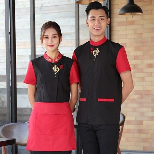 Hotel Work Clothes Summer Female Waitress Coffee Shop Restaurant Uniform Male Fast Food Hot Pot Shops Short Sleeve Coat H2188
