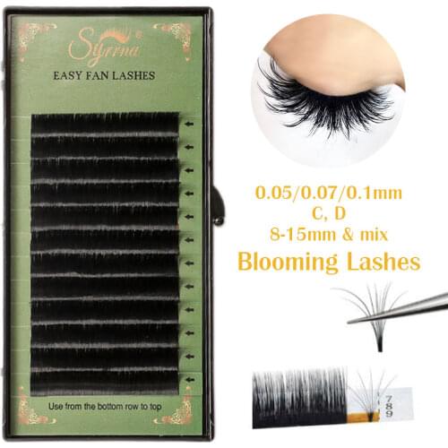 Syrrna Easy Fan Volume Lashes Auto Blooming Eyelash Extensions Faux Mink Natural Beauty 12 Lines 0.05/0.07/0.10 Makeup Eyelashes