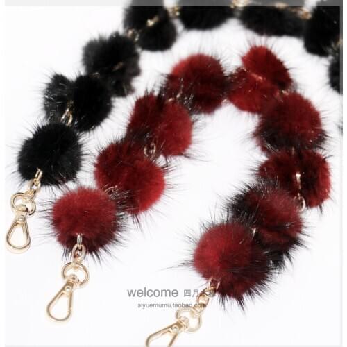 Replacement Bag Strap Real Mink Fur Ball Pompom Handbag Shoulder Handle For Women Purse Belts Charm Winter Accessories R37