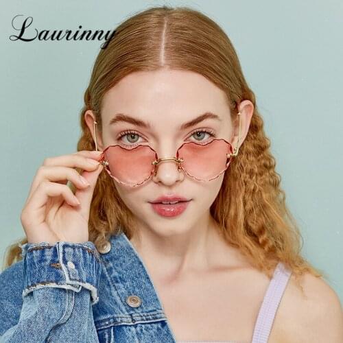 Fashion Love Heart Shaped Sunglasses Women Brand Design 2021 Rimless Sun Glasses Ocean Clear Blue Cut Lens Gradient Gift Shades