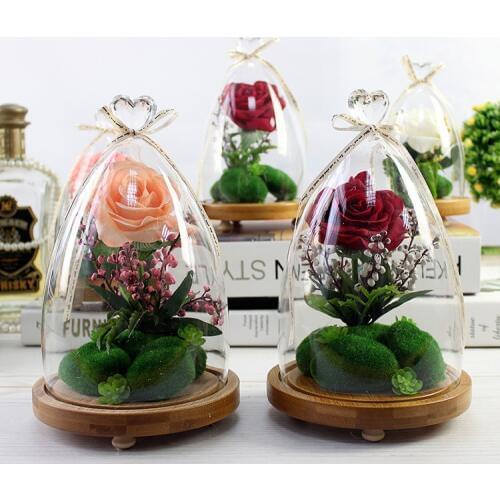 Glass Cover Emulation Flower Wedding Decoration Lovers Girl Friend Gift Simulation Rose Emulate Flowers Valentines Day Spouse