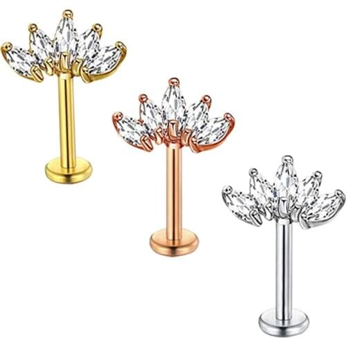 TIANCIFBYJS 16G 50Pcs Lip Rings Studs Stainless Steel Zircon Labret Bar Ear Cartilage Helix Tragus Earring Piercing Body Jewelry