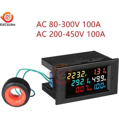 100A LCD Digital Panel Wattmeter Energy Power Meter Voltage Voltmeter Current Ammeter Frequency Indicator AC 110V 220V 380V