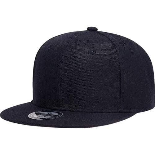 High Quality Mens Straight Cap Flat Peak Hip Hop Snapback Cap Women Solid Black Baseball Hat Wool Polyester Flat Bill Casquette