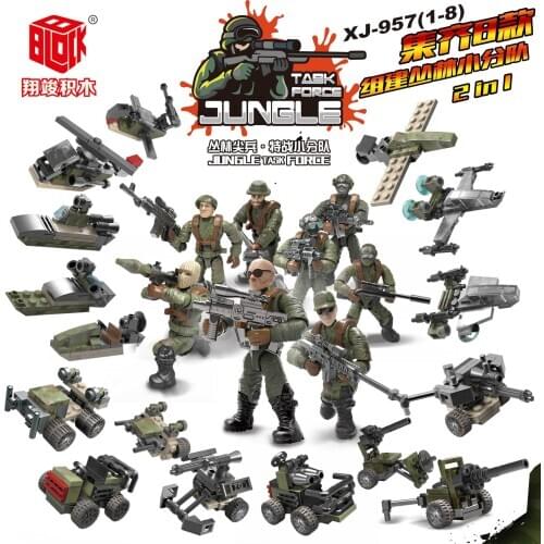XJ957 Jungle Vanguard Special Combat Team 8 figure Vehicle Combination Domestic Third Party figure Assembly Building Blocks