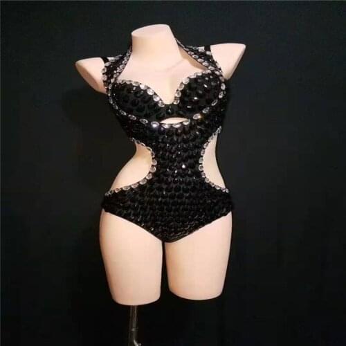 Y85 Sexy halter backless bodysuit female performance stage costumes rhinestones one piece party wear outfits dj bar dress women