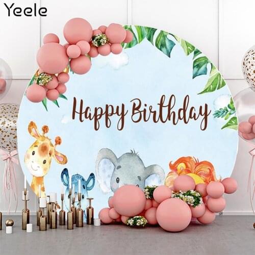 Yeele Photocall Circle Birthday Backdrops Jungle Animal Party Decor Customized Banner Background Photography Photo Studio Props