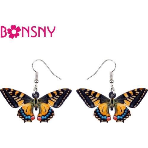 Bonsny Acrylic Tiger Swallowtail Butterfly Insect Earrings Big Dangle Drop Fashion Summer Jewelry For Women Girls Teens Ladies