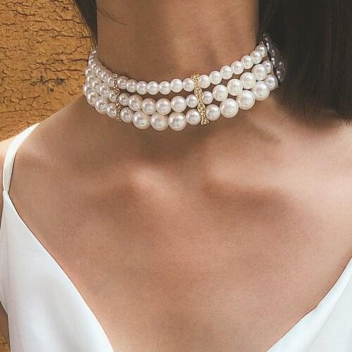 Fashion Imitation Pearl Necklace Women Round Pearls Pendant Wedding Necklace Suitable for Women Neck Necklace
