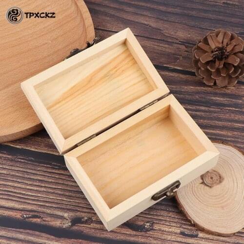 1PC Wooden Box Storage Plain Wood Jewellery Box Case With Lid Lock